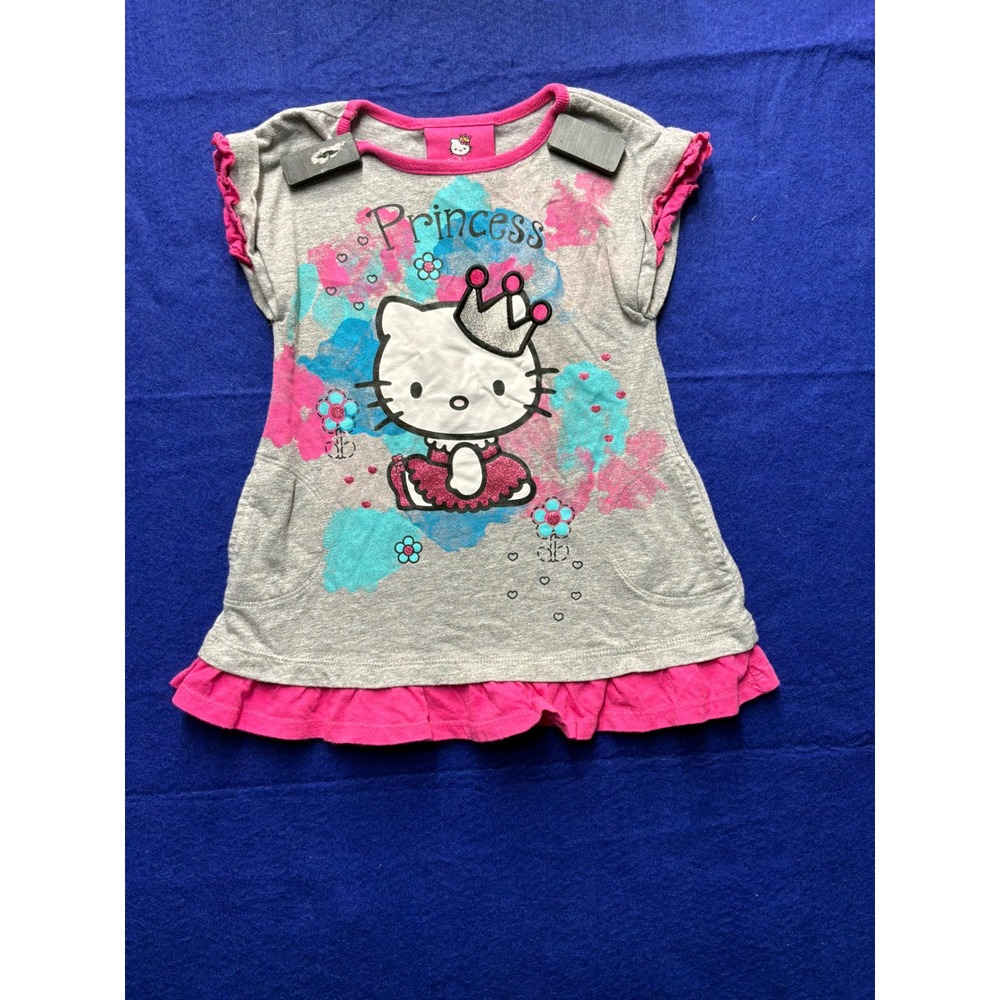 SanrioCore Toddler Hello Kitty‎ Tunic Top 2T Heather Grey Pink Princess Ruffle